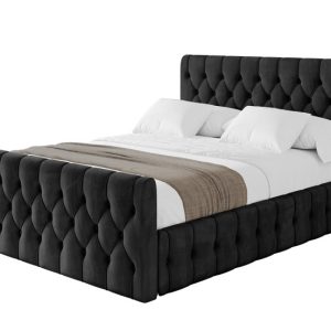 Łóżko tapicerowane z materacem + pojemnik LARO-Z-180×200 cm Czarny 826234 Łóżko tapicerowane z materacem + pojemnik LARO-Z-180×200 cm Czarny 826234