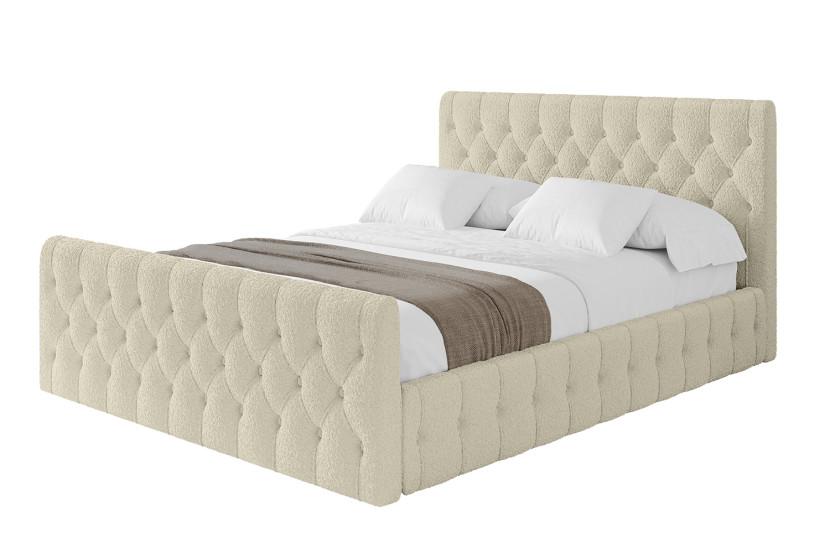 Łóżko tapicerowane z materacem + pojemnik LARO-Z-200x200 cm Beżowy 825995