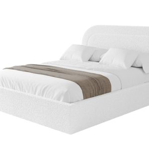 Łóżko tapicerowane z materacem + pojemnik LERAY – 160×200 cm Biały 870037 Łóżko tapicerowane z materacem + pojemnik LERAY – 160×200 cm Biały 870037