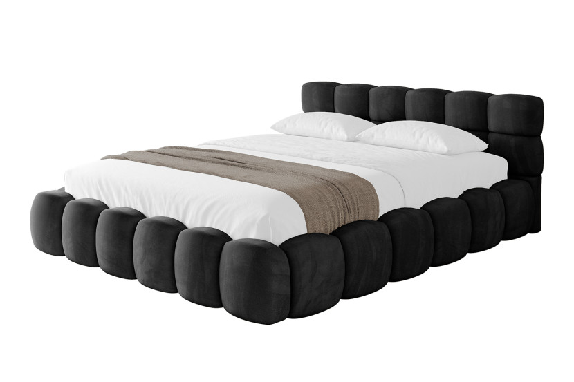 Łóżko tapicerowane z materacem + pojemnik LEYA-v1 - 200x200 cm Czarny 798994
