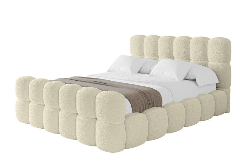 Łóżko tapicerowane z materacem + pojemnik LEYA-Z - 200x200 cm Beżowy 784375