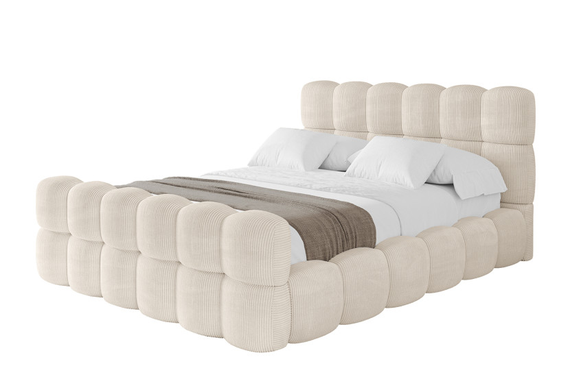 Łóżko tapicerowane z materacem + pojemnik LEYA-Z - 200x200 cm Beżowy 784338