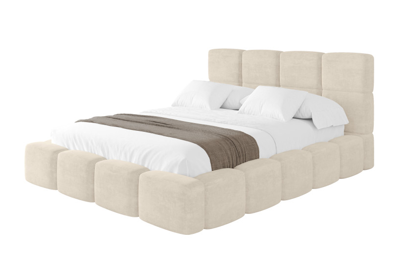 Łóżko tapicerowane z materacem + pojemnik NATA - 160x200 cm Beżowy 1070639
