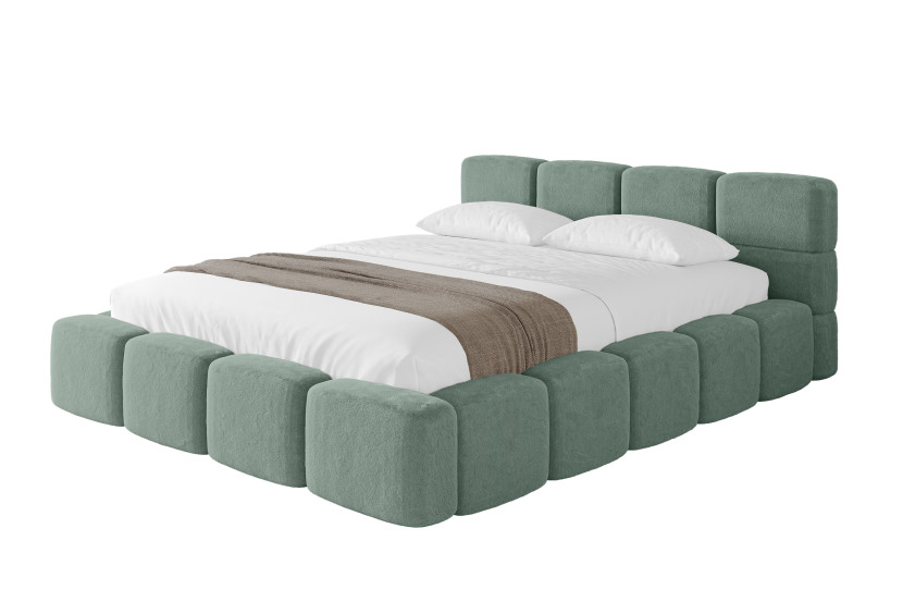 Łóżko tapicerowane z materacem + pojemnik NATA-v1 - 160x200 cm Zielony 1070699