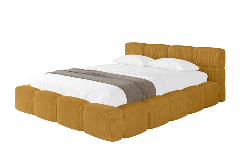 Łóżko tapicerowane z materacem + pojemnik NATA-v1 - 180x200 cm Żółty 1071125