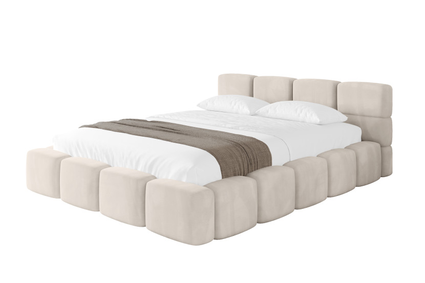 Łóżko tapicerowane z materacem + pojemnik NATA-v1 - 200x200 cm Beżowy 1070595