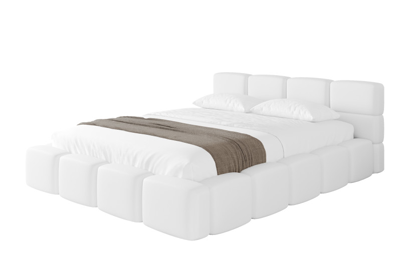 Łóżko tapicerowane z materacem + pojemnik NATA-v1 - 200x200 cm Biały 1070675