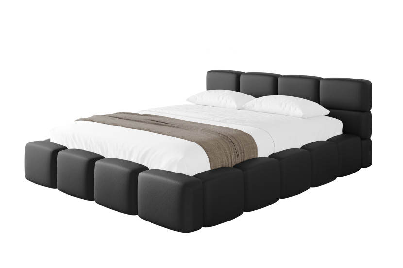 Łóżko tapicerowane z materacem + pojemnik NATA-v1 - 200x200 cm Czarny 1071077