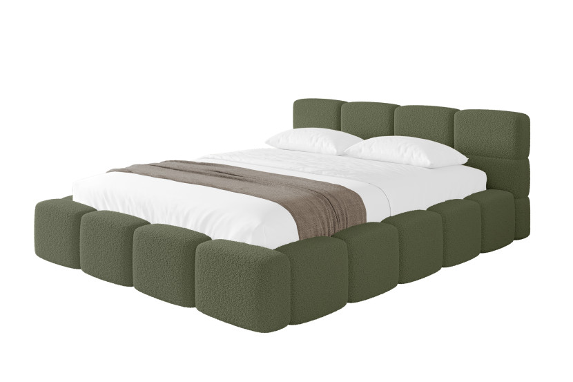 Łóżko tapicerowane z materacem + pojemnik NATA-v1 - 200x200 cm Zielony 1070783