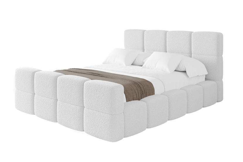Łóżko tapicerowane z materacem + pojemnik NATA-Z - 180x200 cm Biały 1070865
