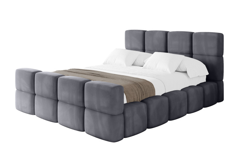 Łóżko tapicerowane z materacem + pojemnik NATA-Z - 200x200 cm Szary 1070662