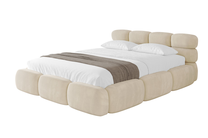 Łóżko tapicerowane z materacem + pojemnik NOMA-v1 - 200x200 cm Beżowy 798779