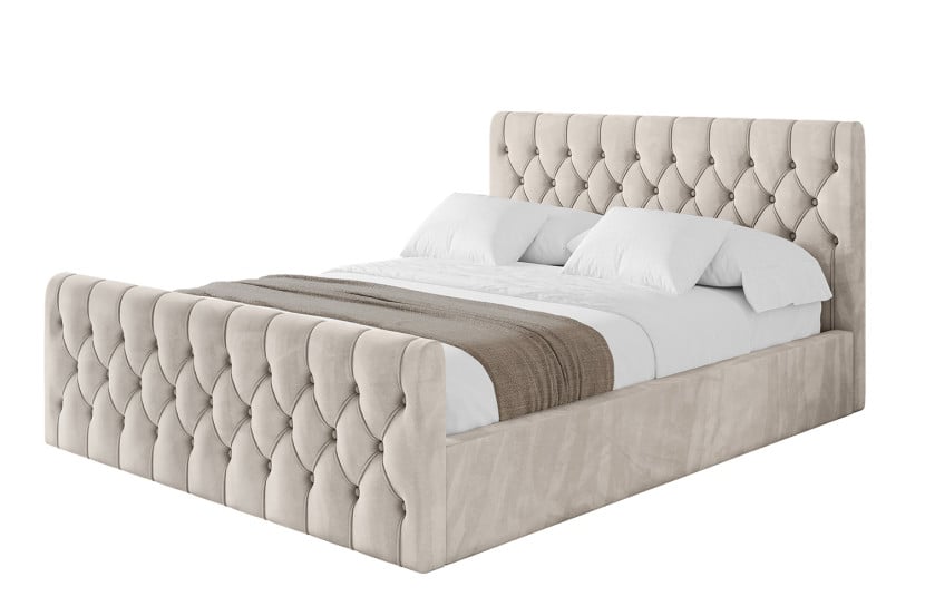 Łóżko tapicerowane z materacem + pojemnik RENO-Z-200x200 cm Beżowy 825759