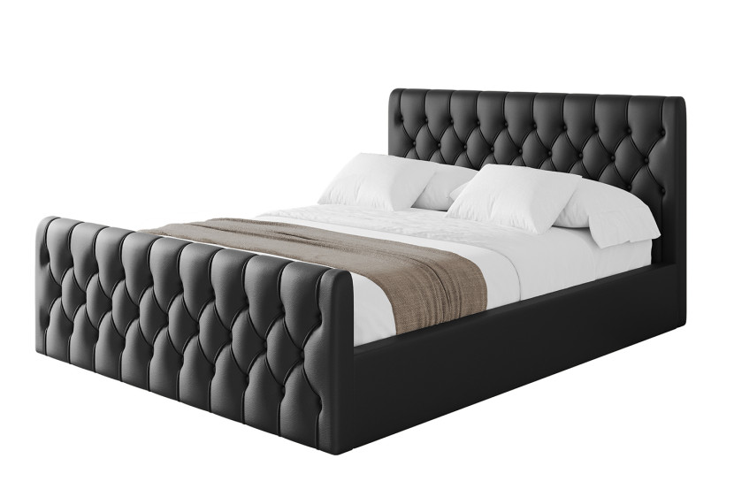 Łóżko tapicerowane z materacem + pojemnik RENO-Z-200x200 cm Czarny 826652