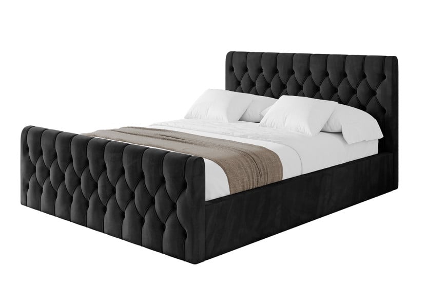 Łóżko tapicerowane z materacem + pojemnik RENO-Z-200x200 cm Czarny 825859