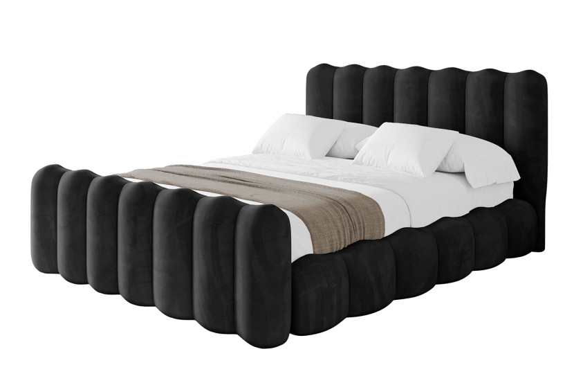Łóżko tapicerowane z materacem + pojemnik SORA-Z - 160x200 cm Czarny 880072