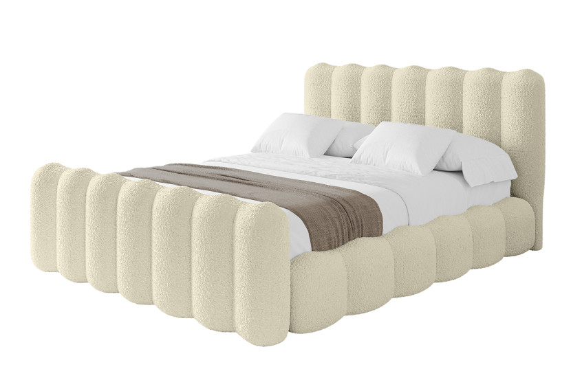 Łóżko tapicerowane z materacem + pojemnik SORA-Z - 200x200 cm Beżowy 881623