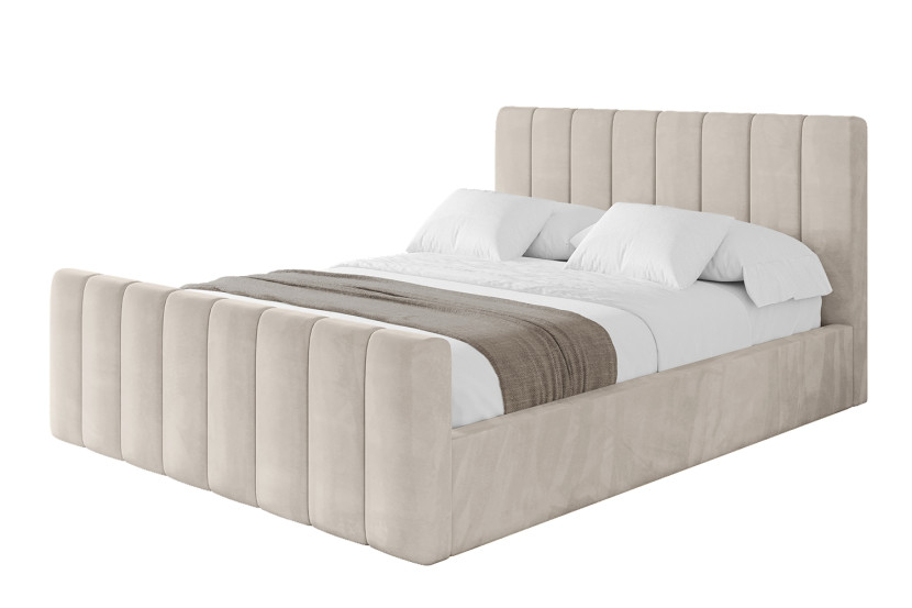 Łóżko tapicerowane z materacem + pojemnik STERA-Z-200x200 cm Beżowy 792389