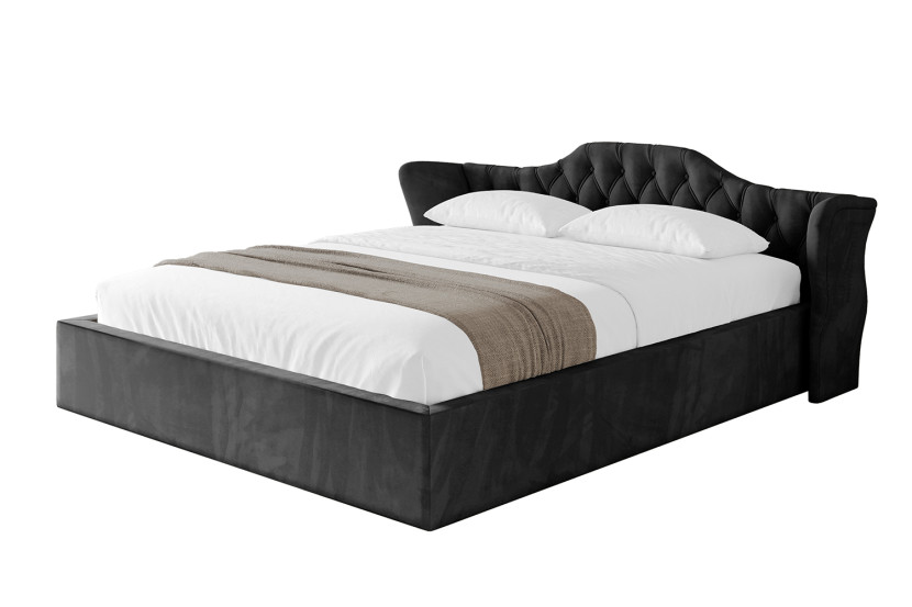 Łóżko tapicerowane z materacem + pojemnik ZORA-v1 - 200x200 cm Czarny 862511