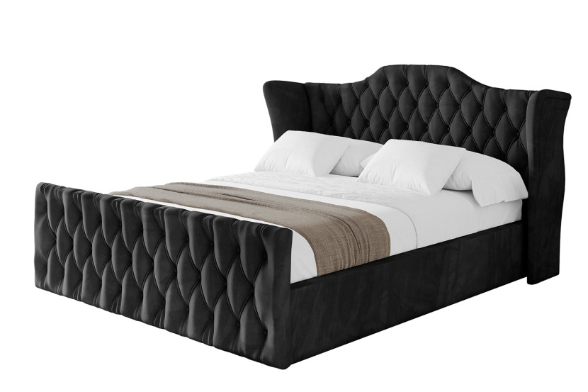 Łóżko tapicerowane z materacem + pojemnik ZORA-Z-200x200 cm Czarny 862842