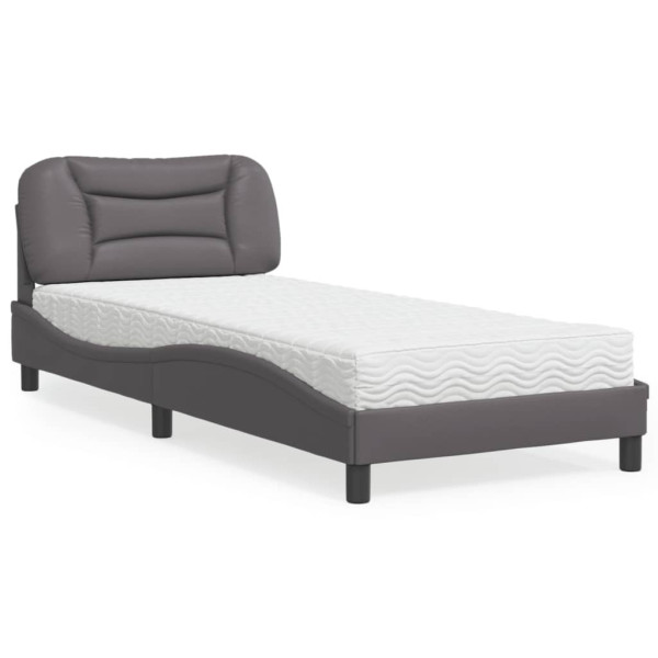 Łóżko tapicerowane z materacem szare sztuczna skóra sypialnia 90x200 cm 706434