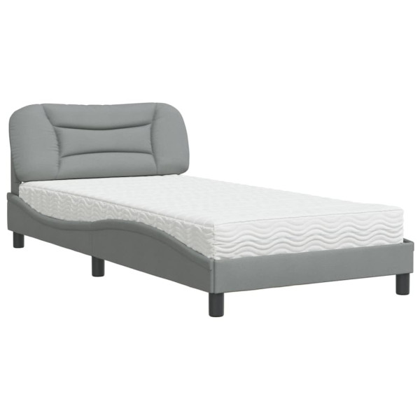 Łóżko tapicerowane z materacem szare tkanina sypialnia pokój 100x200 cm 705513