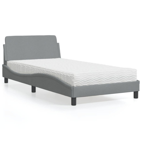 Łóżko tapicerowane z materacem szare tkanina sypialnia pokój 100x200 cm 703948