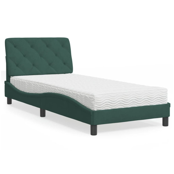Łóżko Tapicerowane z Materacem Zielony Aksamit Do Sypialni 90x200 cm 821178