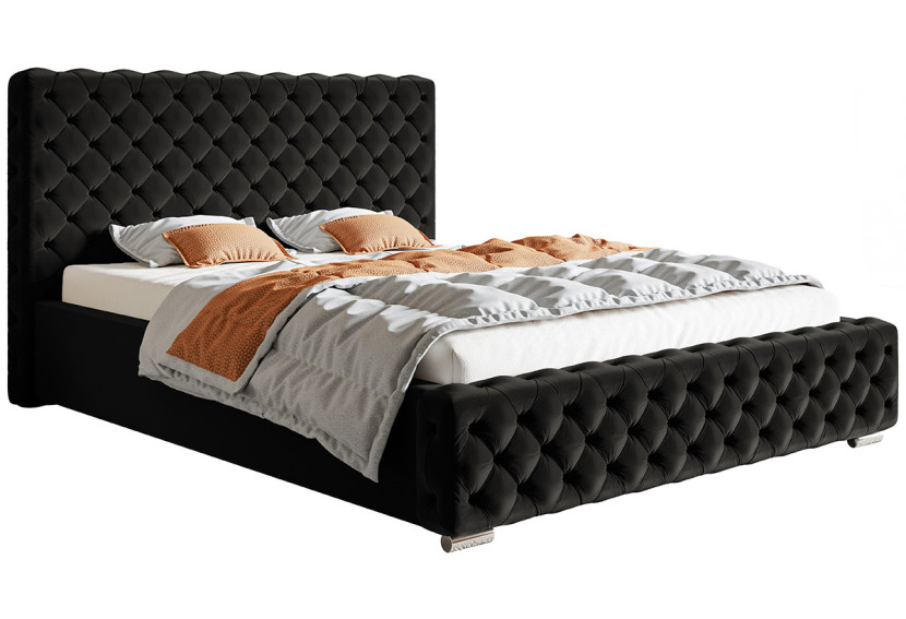 Łóżko tapicerowane z pojemnikiem 160x200 BEN 12 - czarne 714384