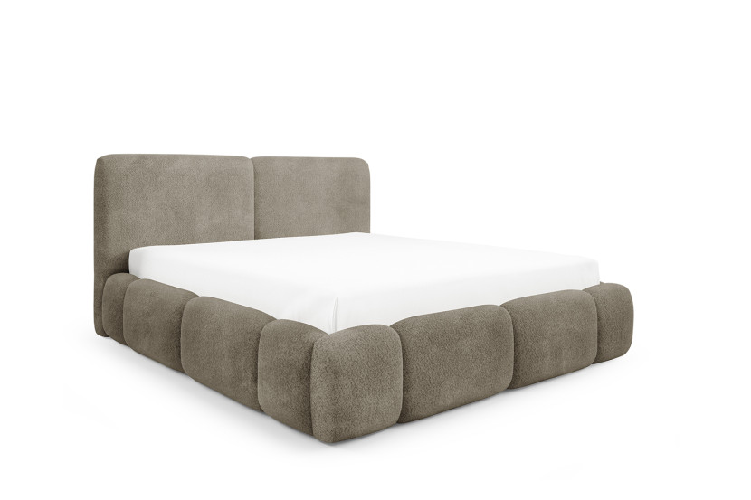 Łóżko tapicerowane z pojemnikiem, boucle Coral, Taupe, 120x200 cm, ABIK 1083175