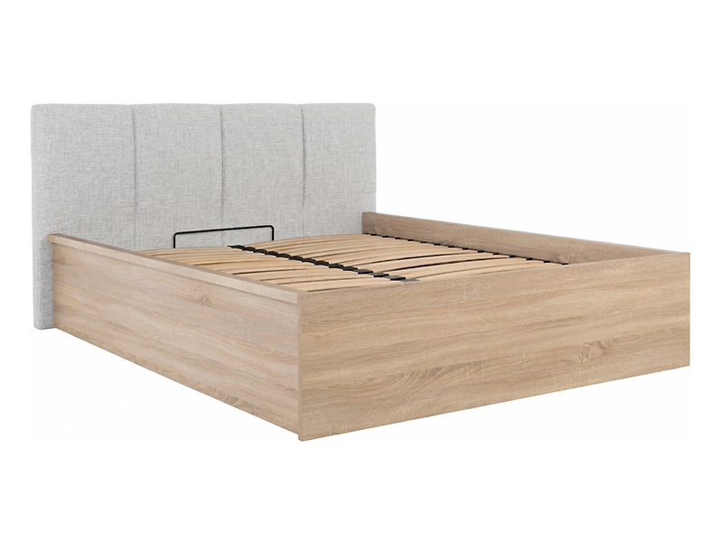 Łóżko Tetrix 140x200 ze stelażem pojemnikiem i tapicerowanym wezgłowiem dąb sonoma 1035211