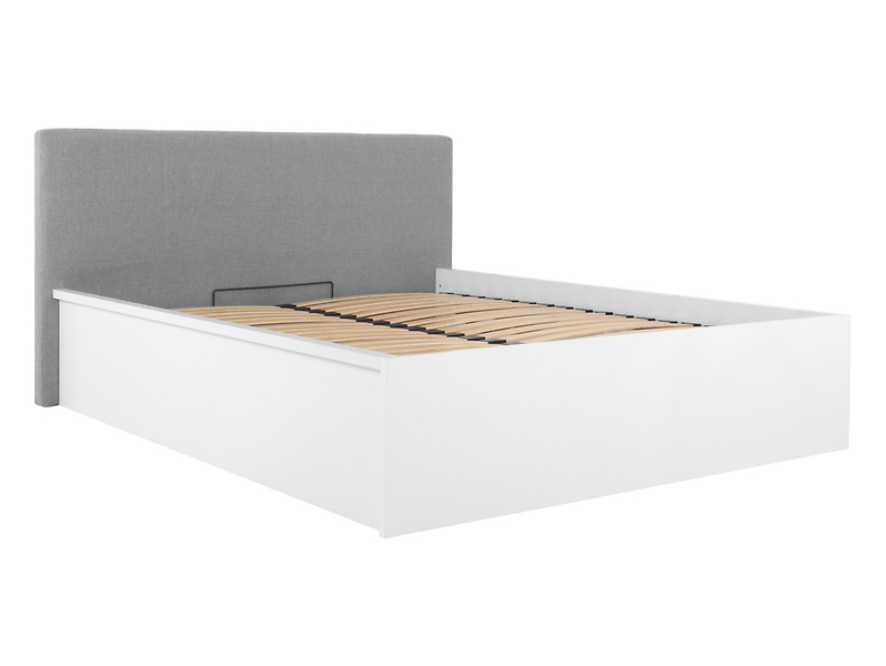 Łóżko Tetrix 160x200 ze stelażem pojemnikiem i tapicerowanym wezgłowiem biały połysk 158549